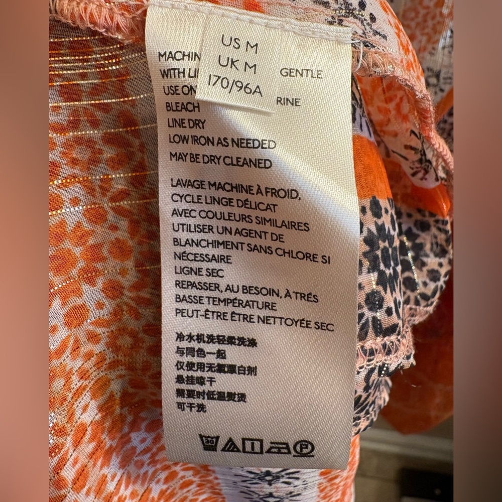NWOT Free People Aliyah Orange Brown Gold Metallic Printed Boho Tunic Top Medium - Picture 14 of 15